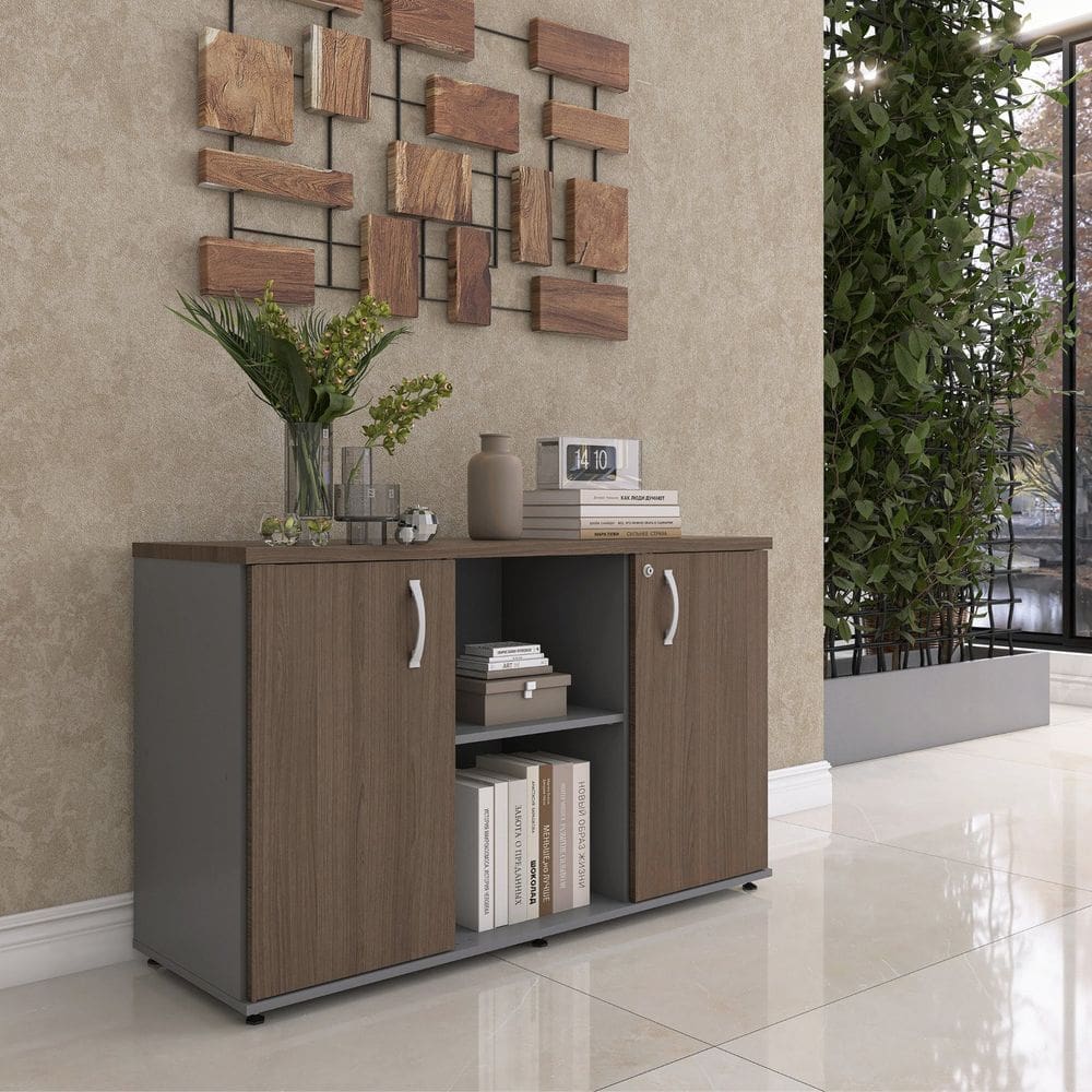 Armário Credenza 2 Portas Pivotante P25 Grafito/Walut