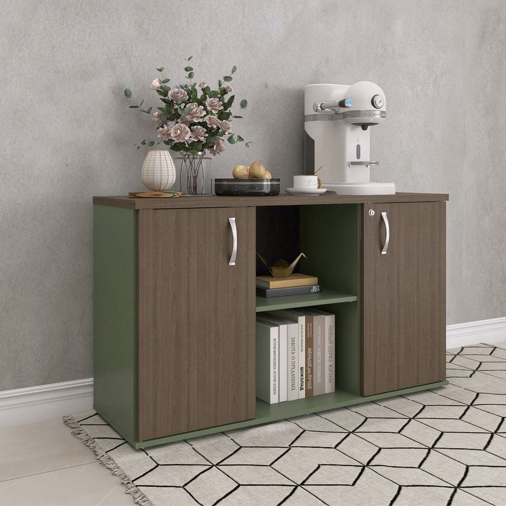 Armário Credenza 2 Portas Pivotante P25 Salvia/Walnut