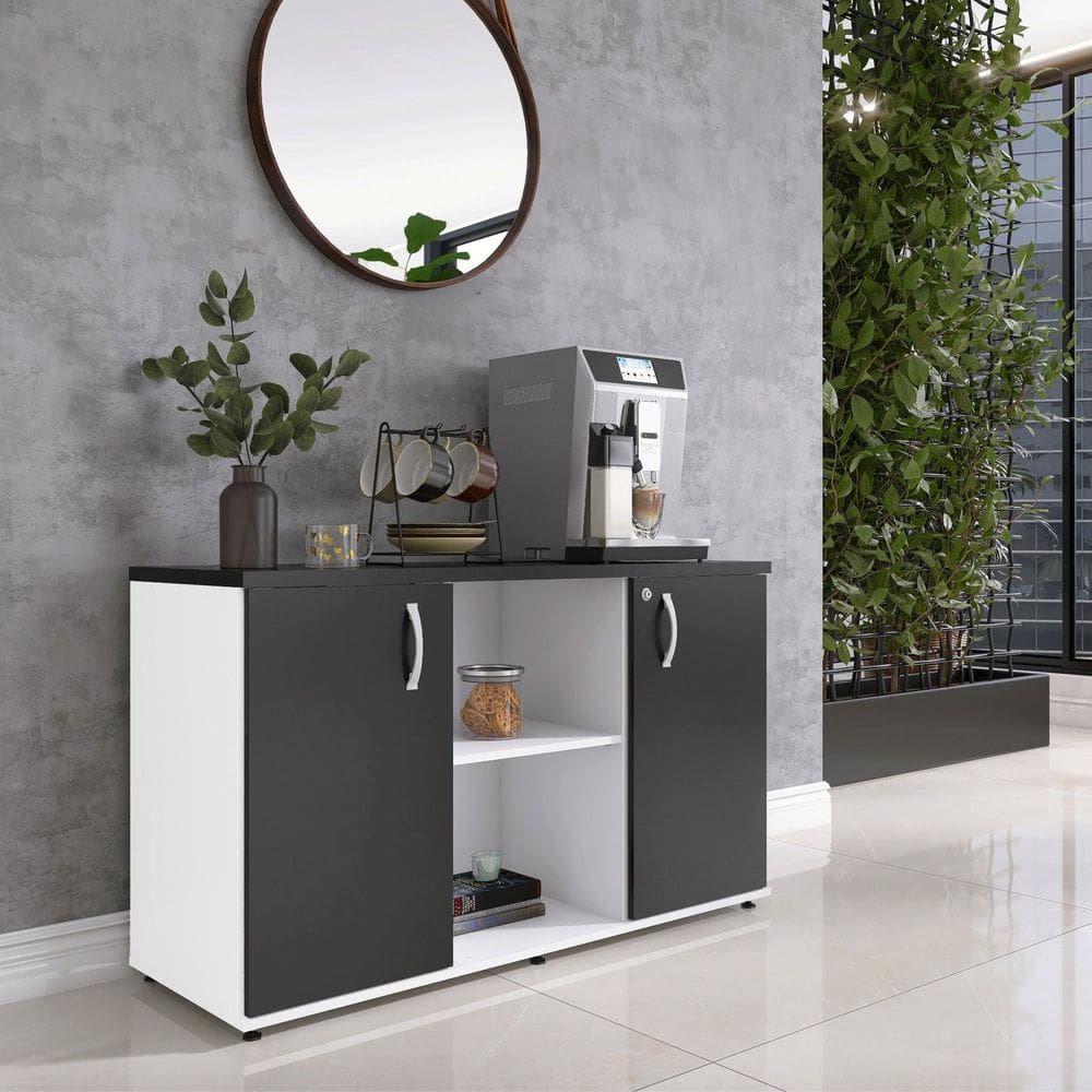 Armário Credenza 2 Portas Pivotante P25 Branco/Preto