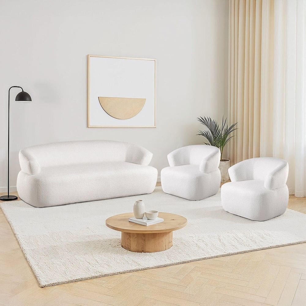 Conjunto 1 Sofá Orgânico 200cm e 2 Poltronas Base Giratória e Orgânicas Zoe Espresso Móveis Off White