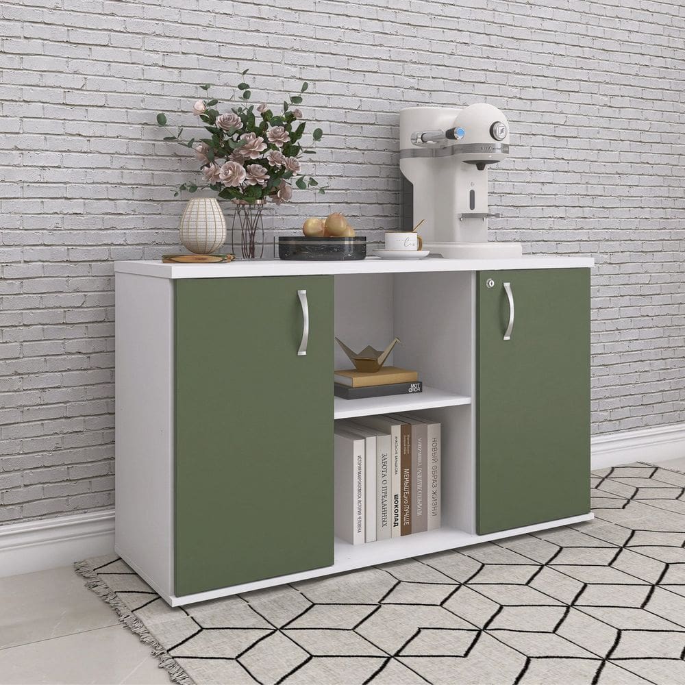 Armário Credenza 2 Portas Pivotante P25 Branco/Salvia