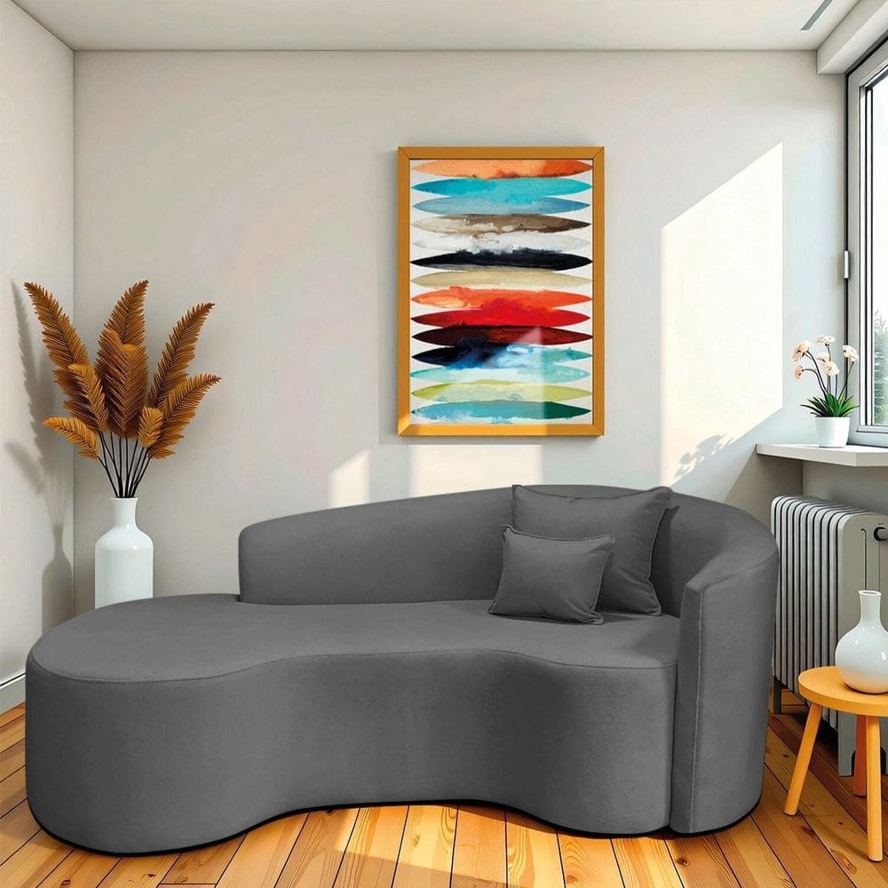 Recamier Curvo Orgânico 180cm 3 Lugares Lado Esquerdo para Sala de Estar Linho Londres Cinza Escuro