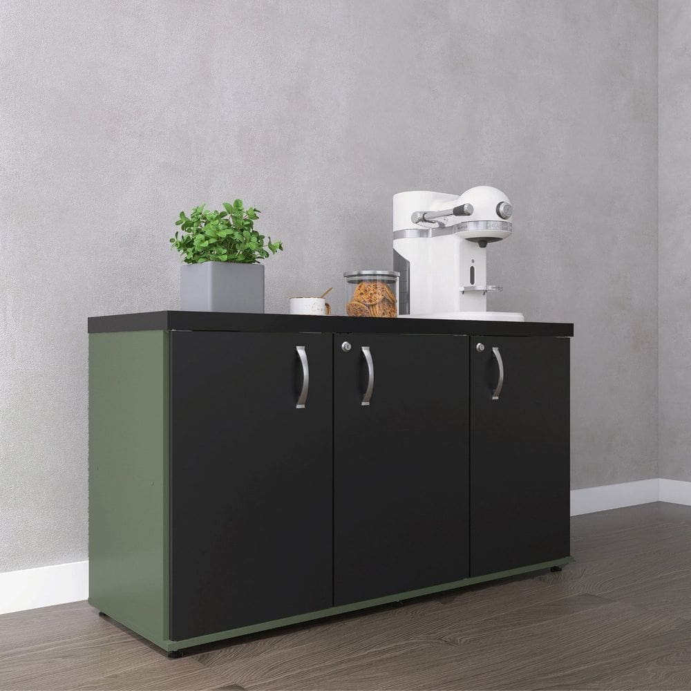Armário 3 Portas Pivotante Credenza Salvia/Preto