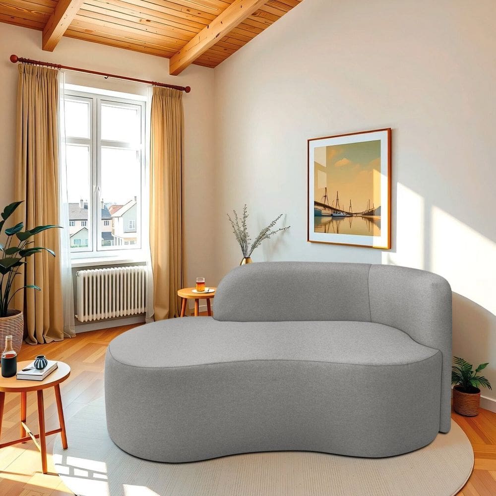 Recamier Curvo Orgânico 180cm 3 Lugares Lado Esquerdo para Sala ou Quarto Bouclé Japão Cinza