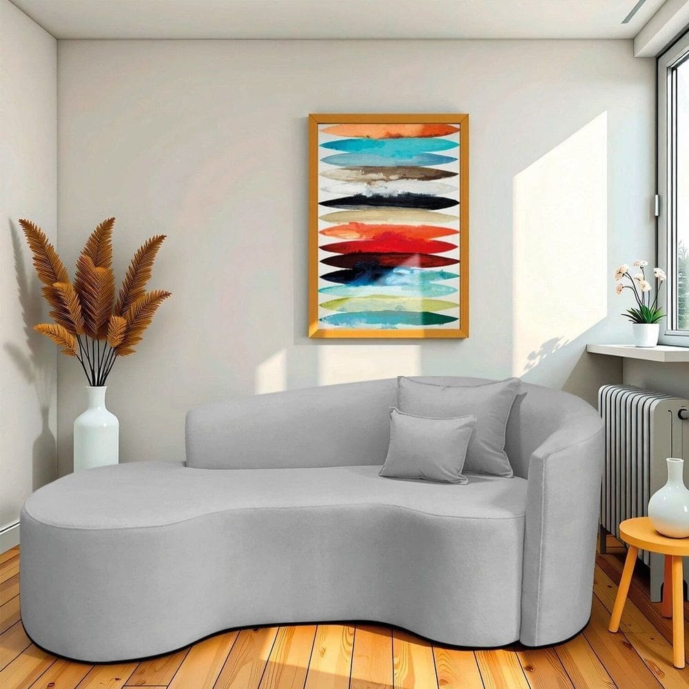 Recamier Curvo Orgânico 180cm 3 Lugares Lado Esquerdo para Sala de Estar Linho Londres Cinza Claro