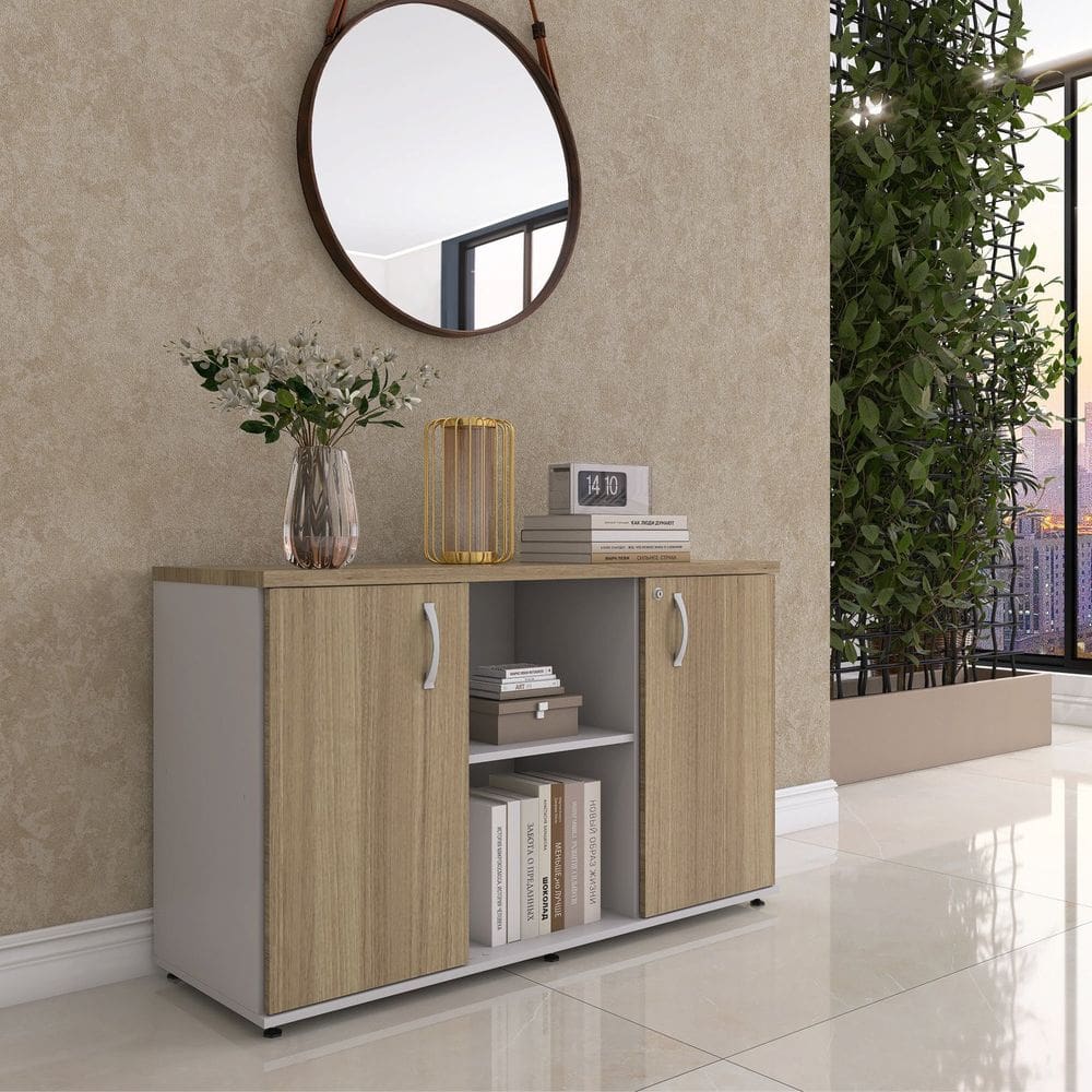 Armário Credenza 2 Portas Pivotante P25 Cinza/Noce Naturalle