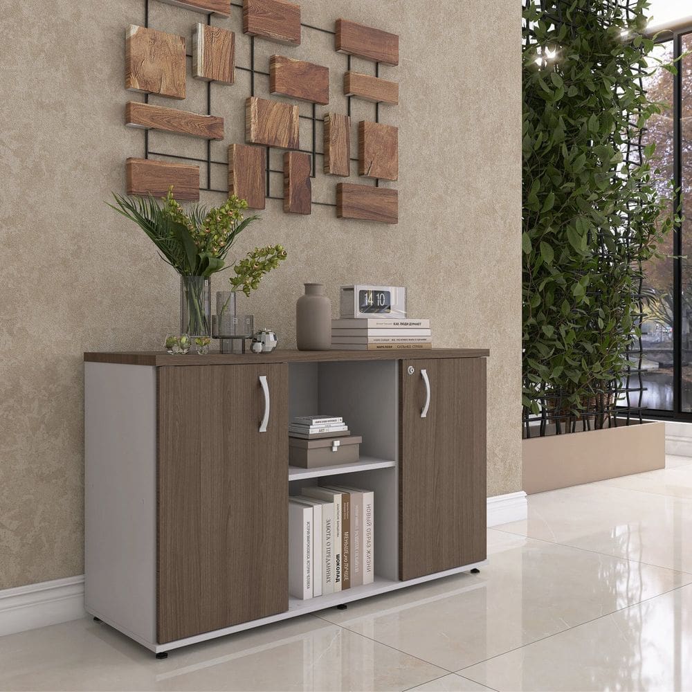 Armário Credenza 2 Portas Pivotante P25 Cinza/Walnut