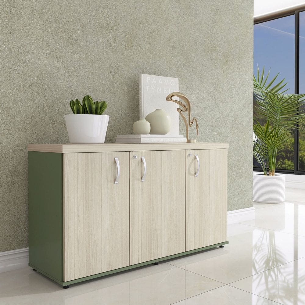 Armário 3 Portas Pivotante Credenza Salvia/Castanheiro