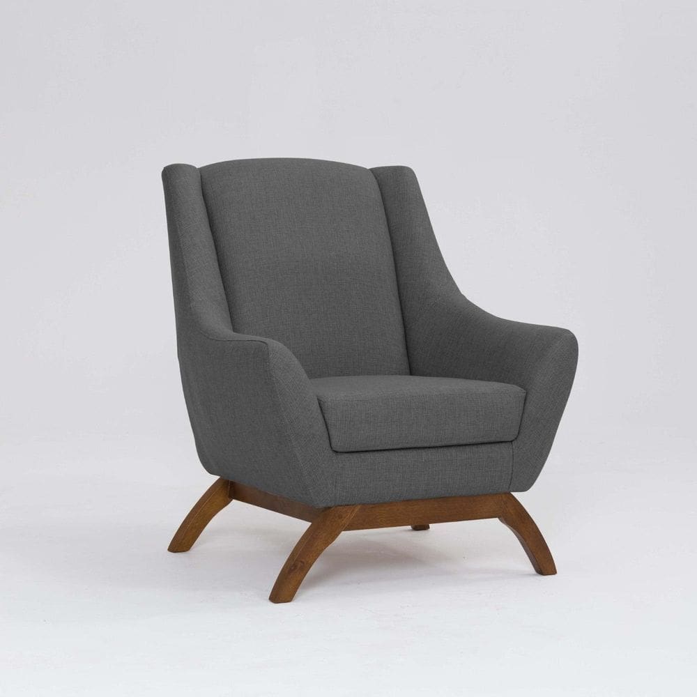Poltrona para Sala de Estar Base em Madeira Juliet Mescla Cinza