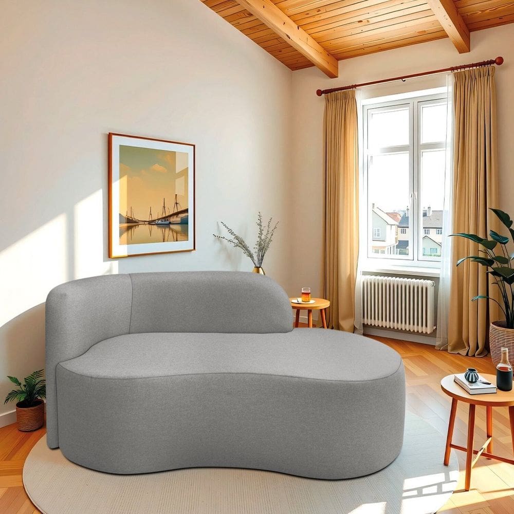 Recamier Curvo Orgânico 200cm 3 Lugares Lado Direito para Sala ou Quarto Bouclé Japão Cinza