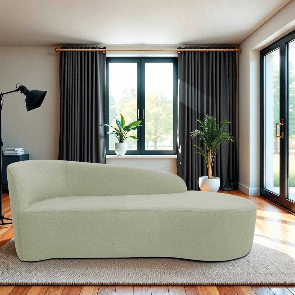 Recamier Curvo Orgânico 160cm 2 Lugares Lado Direito para Sala Estar Bouclé Paris Verde Oliva