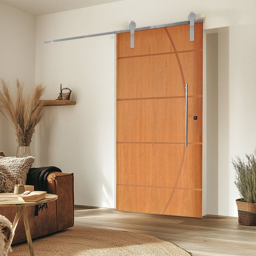 Porta Correr 5 Trilho Soft Aparente Puxador Tubo 80cm 92cm X 210cm Esquerdo Belíssima Rodam