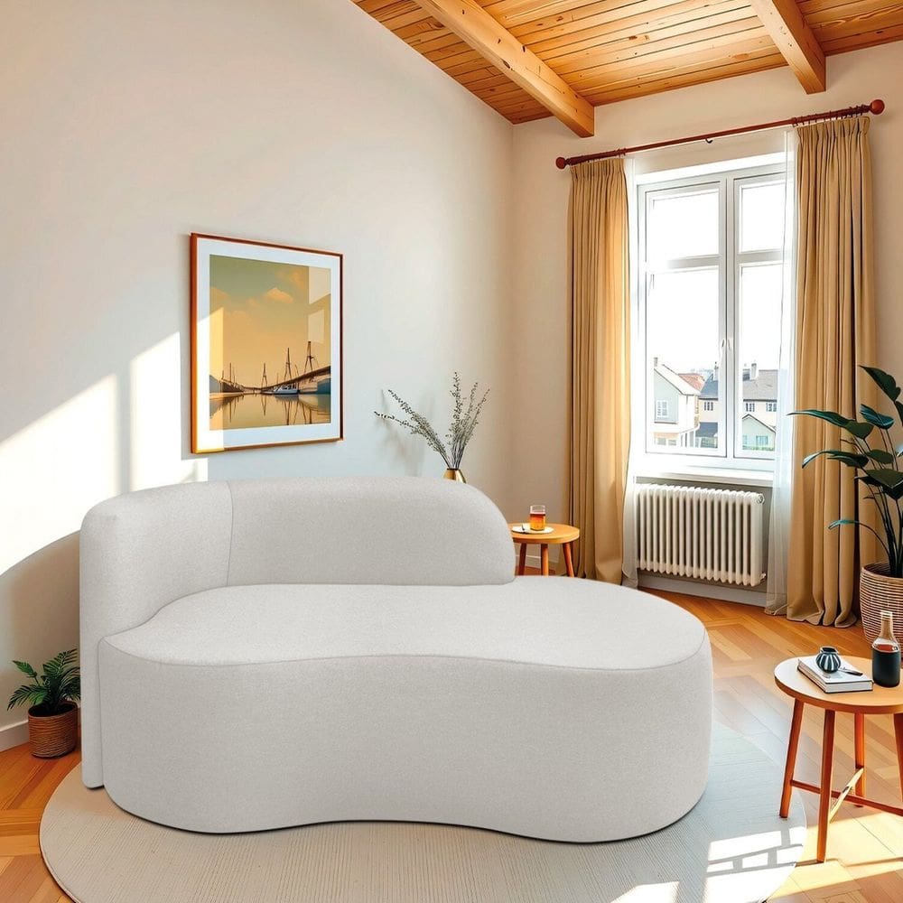 Recamier Curvo Orgânico 160cm 2 Lugares Lado Direito para Sala ou Quarto Bouclé Japão Branco