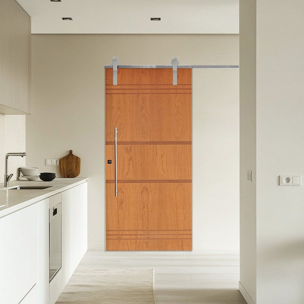 Porta Correr 7 Trilhos Soft Aparente Puxador Tubo 60cm 120x210cm Direito Belíssima Rodam