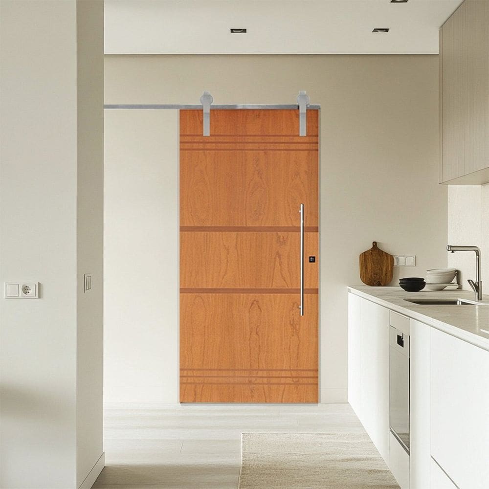 Porta Correr 7 Trilhos Soft Aparente Puxador Tubo 80cm 82x210cm Esquerdo Belíssima Rodam