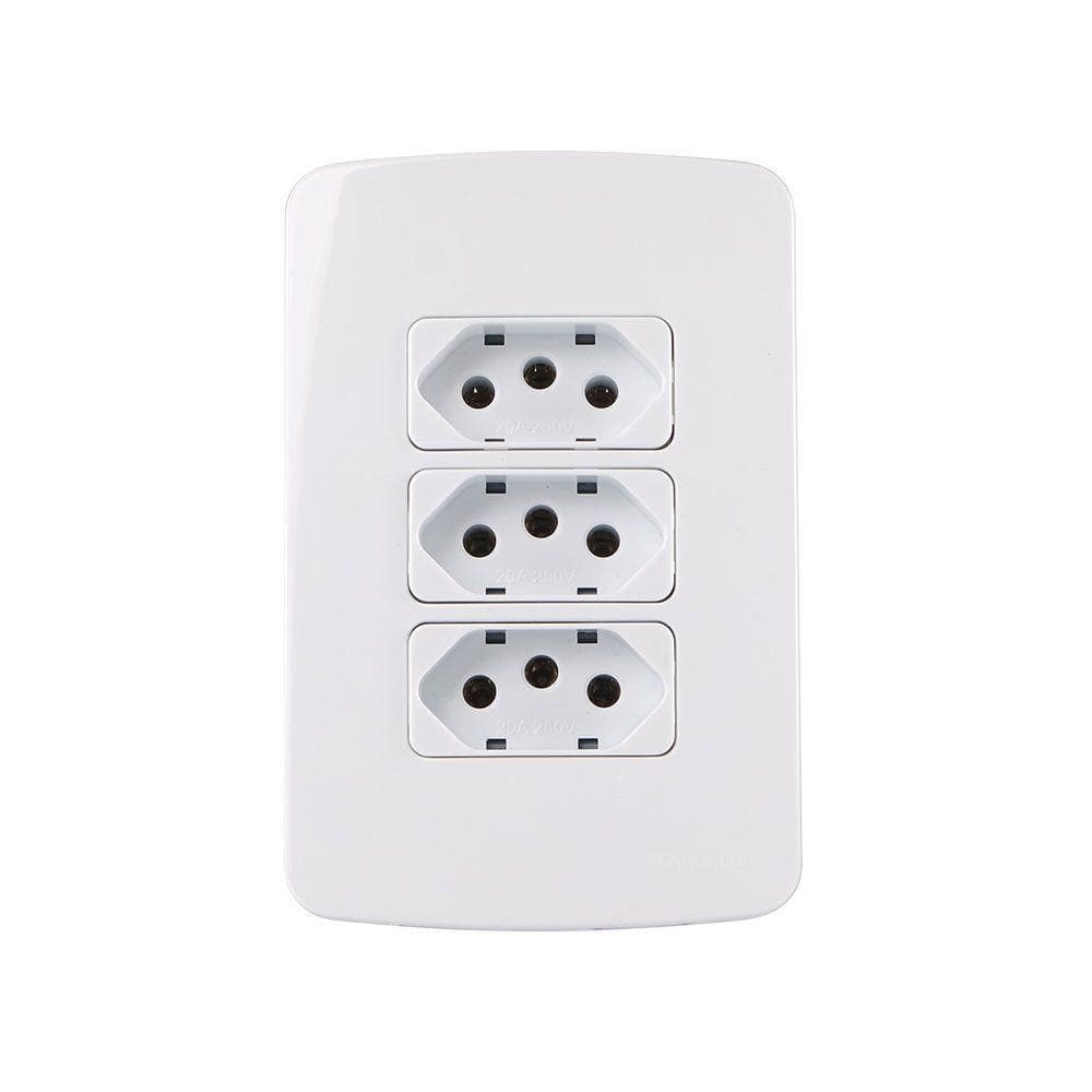 Tomada Tripla Margirius B3 2p+t 20a Com Placa 4x2 Branca