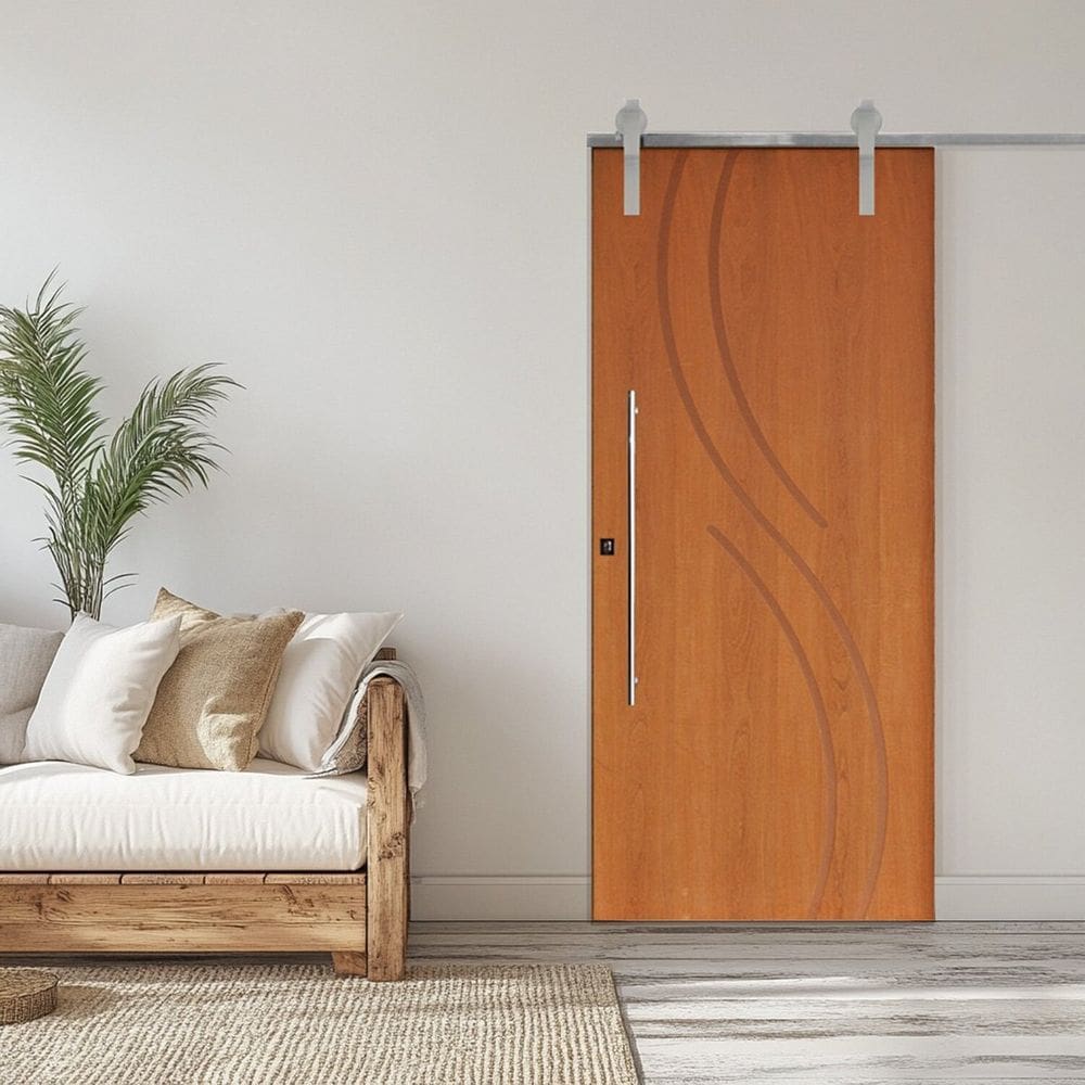 Porta Correr 9 Trilhos Soft Aparente Puxador Tubo 80cm 110x210cm Direito Concept Rodam