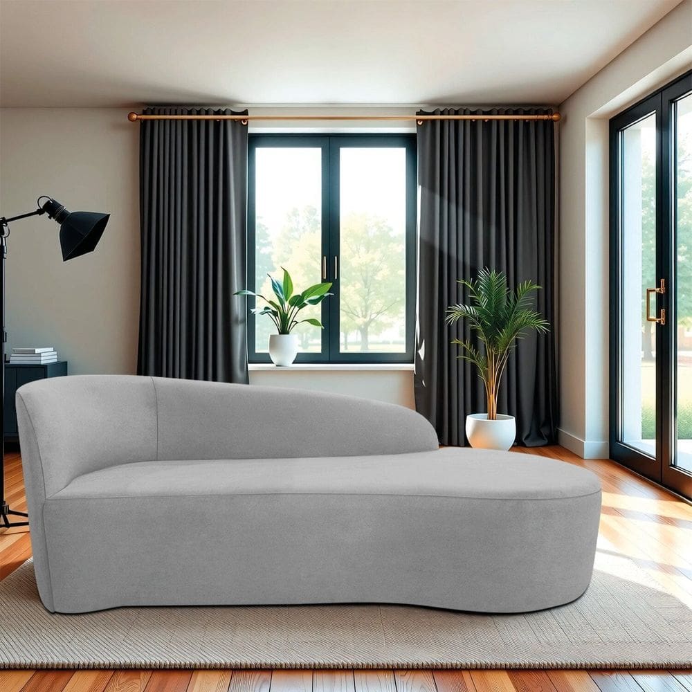 Recamier Curvo Orgânico 140cm 2 Lugares Lado Direito para Sala de Estar em Linho Paris Cinza Claro