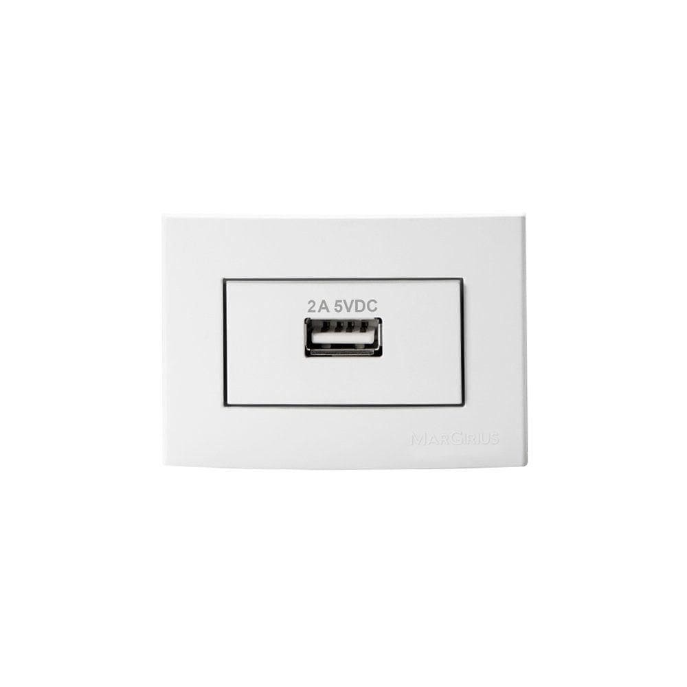 Placa Para Móveis 65x45 Com Tomada Carregador Usb-a Margirius Sleek 2a 10w Branca
