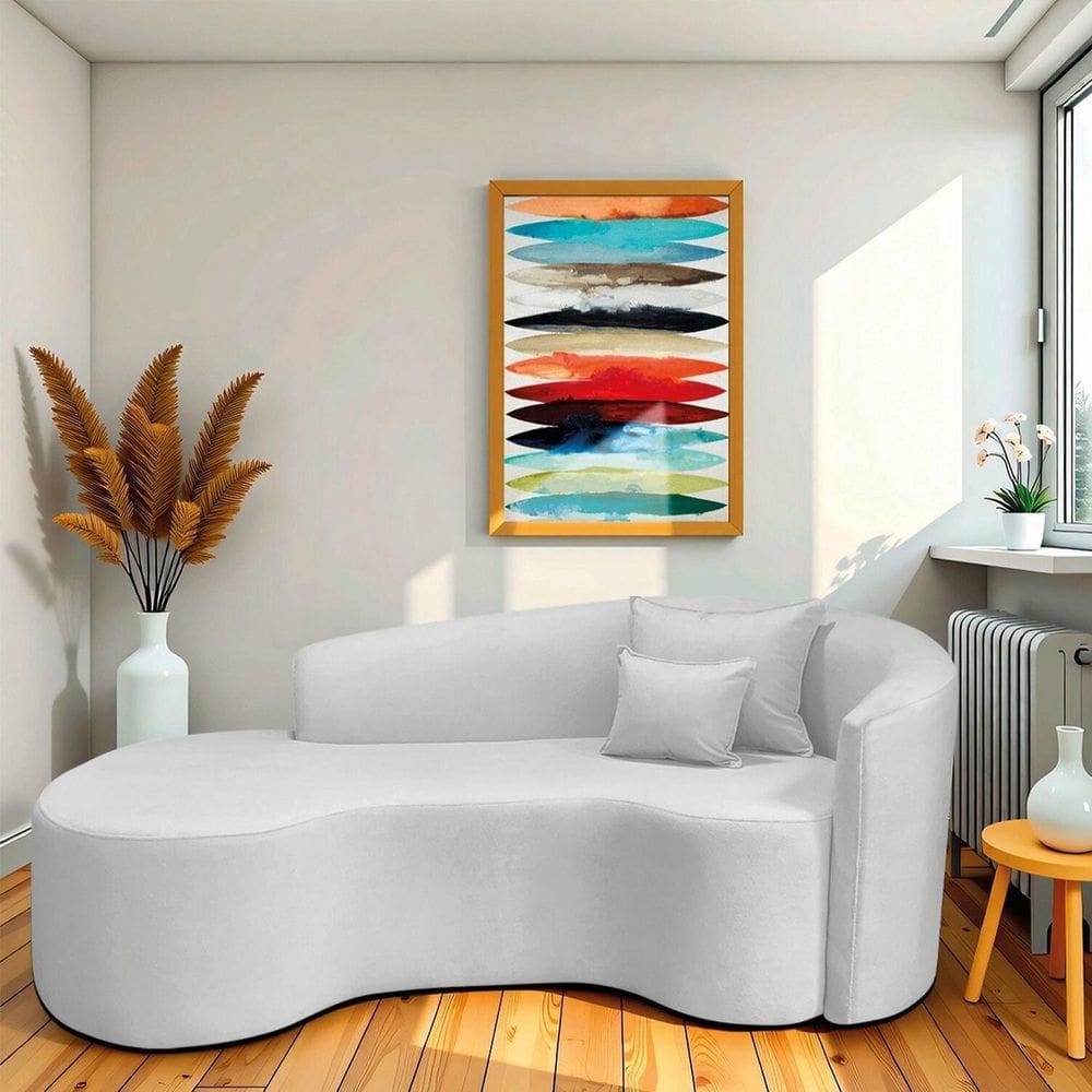 Recamier Curvo Orgânico 200cm 3 Lugares Lado Esquerdo para Sala de Estar Bouclé Londres Branco