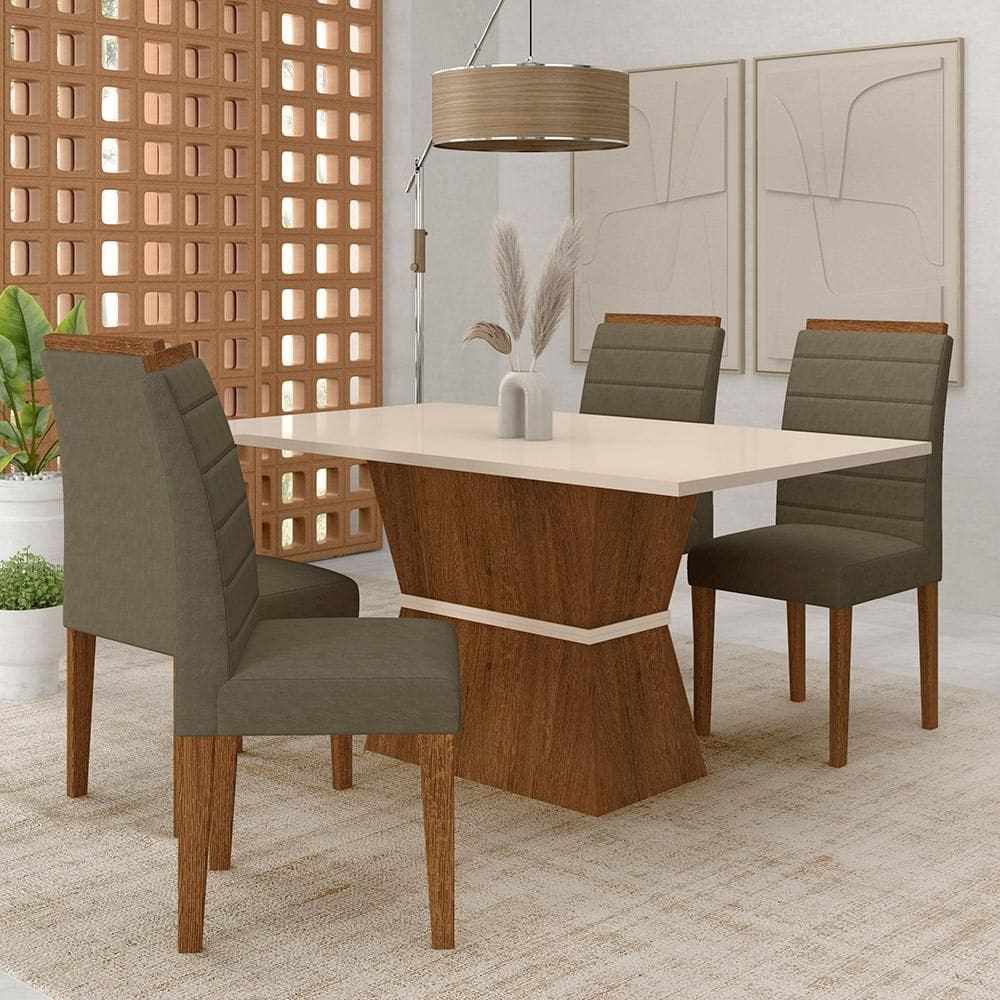 Conjunto Mesa Bréscia 4 Cadeiras Estofadas Freijó/off/sd Capucci - M.a