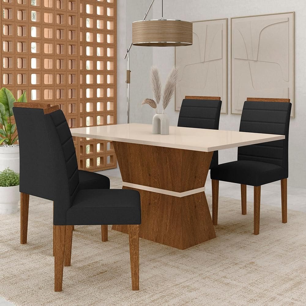 Conjunto Mesa Bréscia 4 Cadeiras Estofadas Freijó/off/sd Preto - M.a