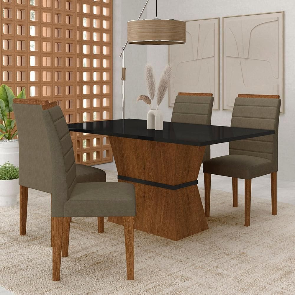 Conjunto Mesa Bréscia 4 Cadeiras Estofadas Freijó/pto/sd Capucci - M.a