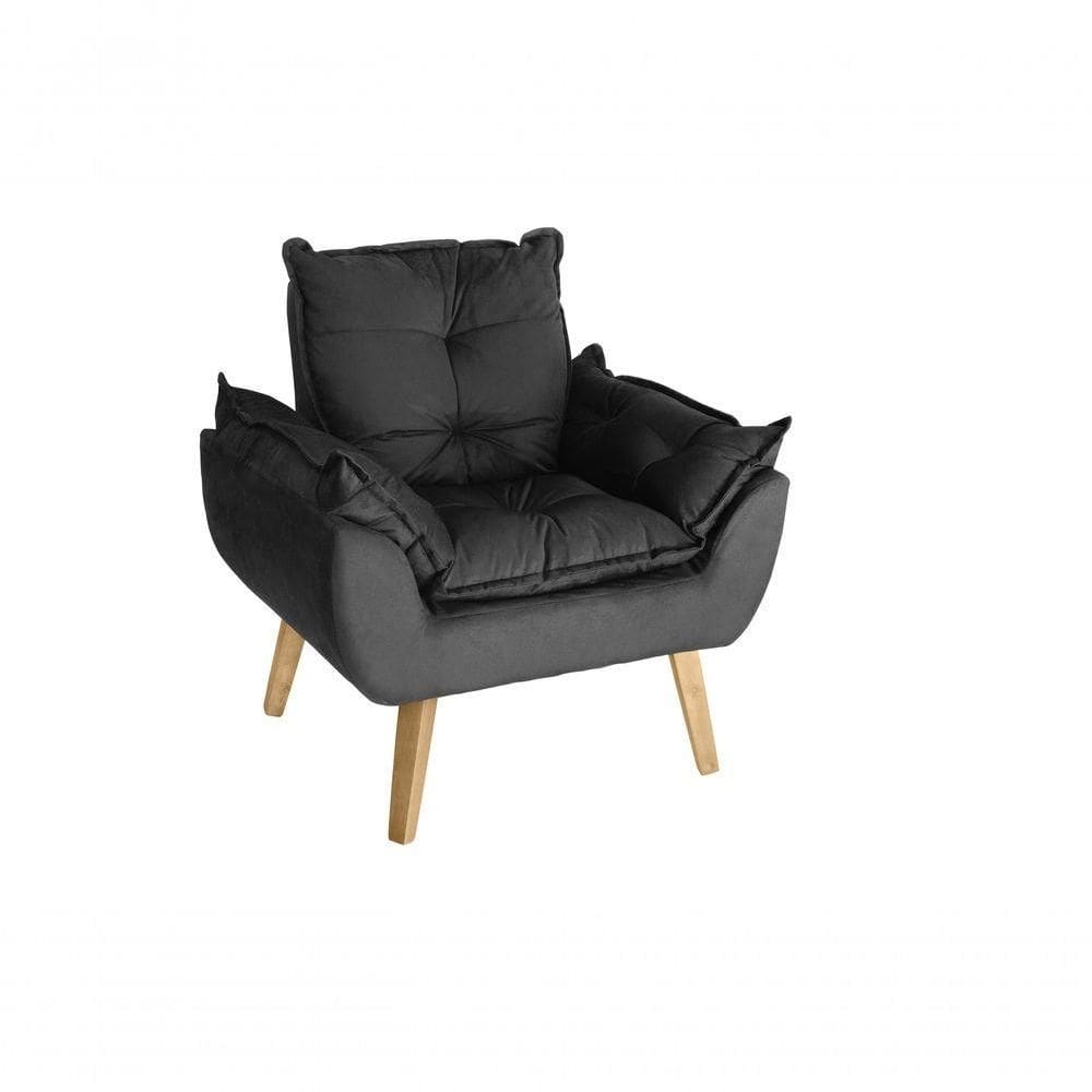 Poltrona Cadeira Glamour Com Pés Quadrado preto