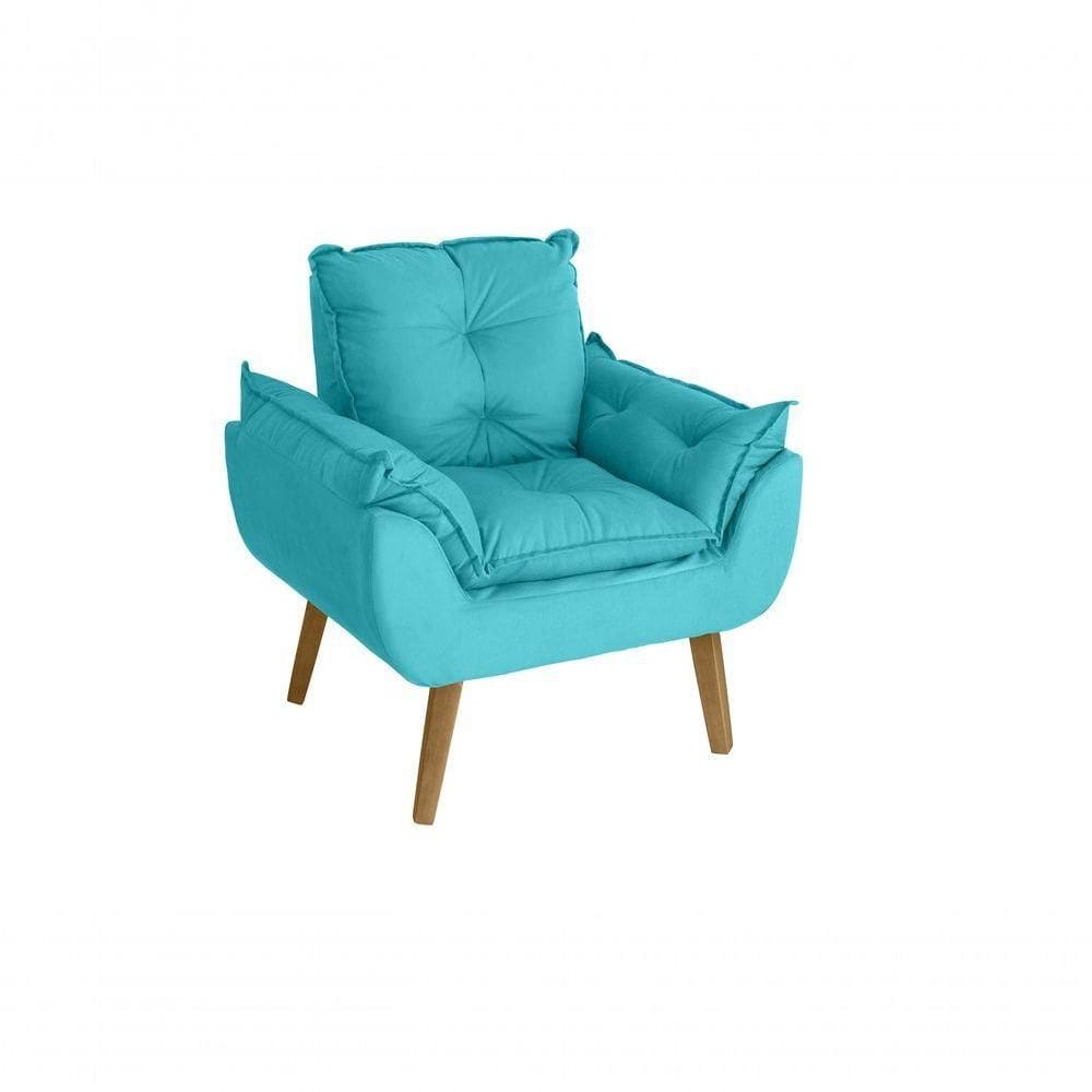 Poltrona Cadeira Glamour Com Pés Quadrado azul Turquesa