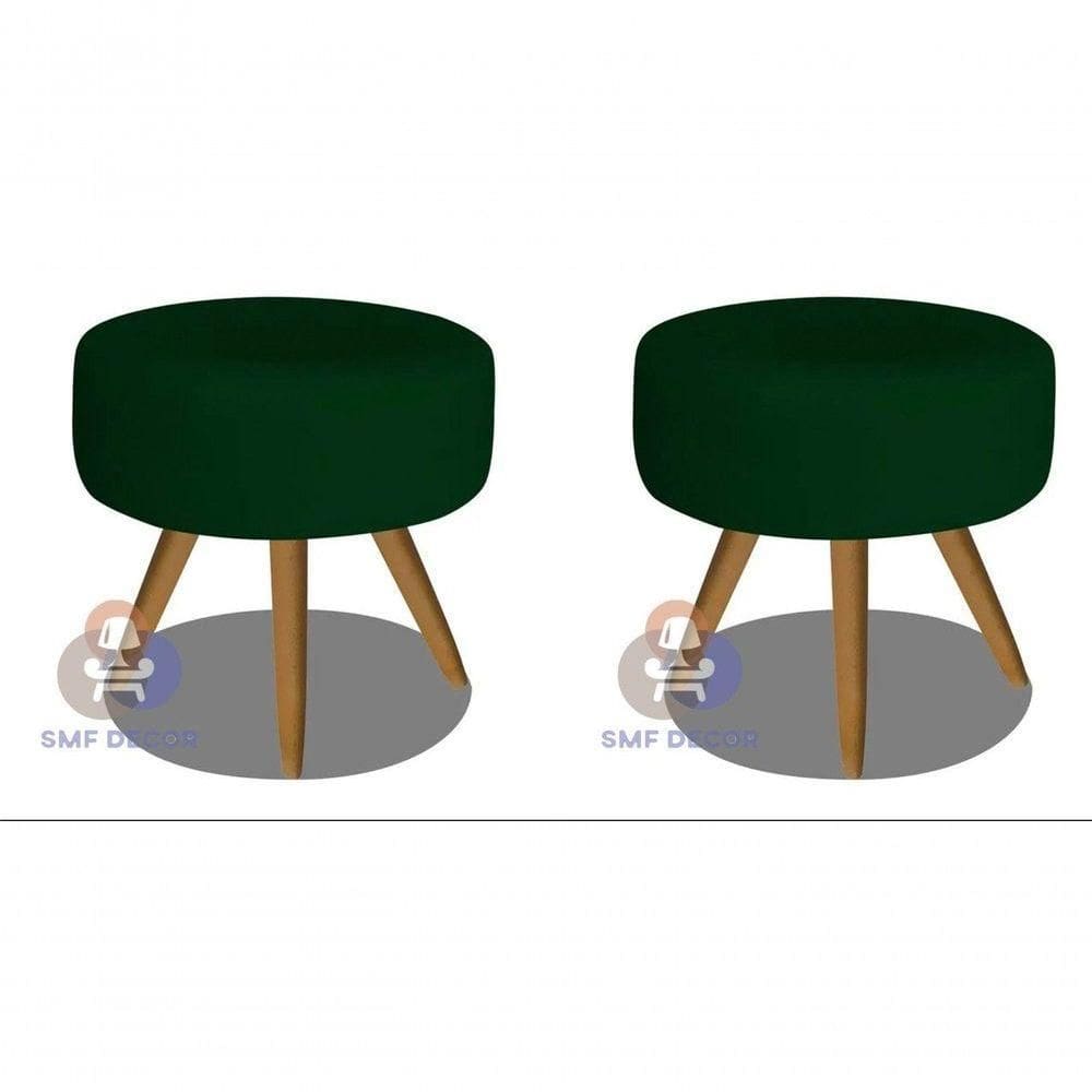 Kit 02 Puff Redondo Pés Palito verde Veludo