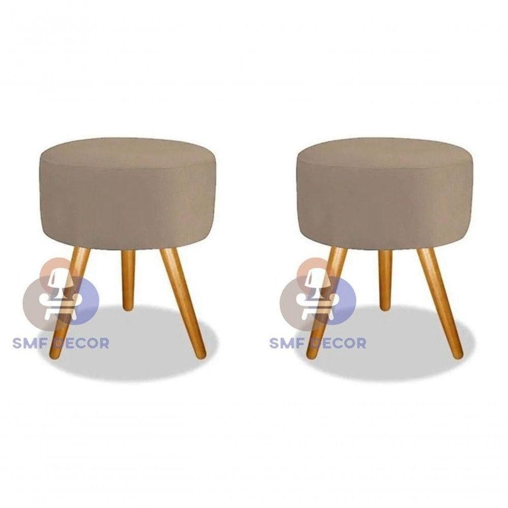 Kit 02 Puff Redondo Pés Palito capuccino