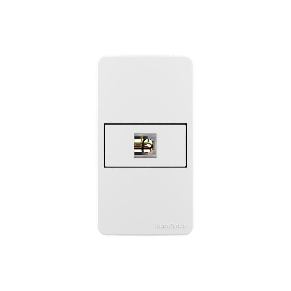 Placa Para Condulete Caixa 3/4” Com Tomada Para Telefone Margirius Sleek Rj11 4 Fios Branca Branco