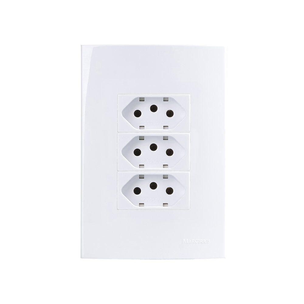Tomada Tripla Margirius Sleek 2p+t 10a Com Placa 4x2 Branca