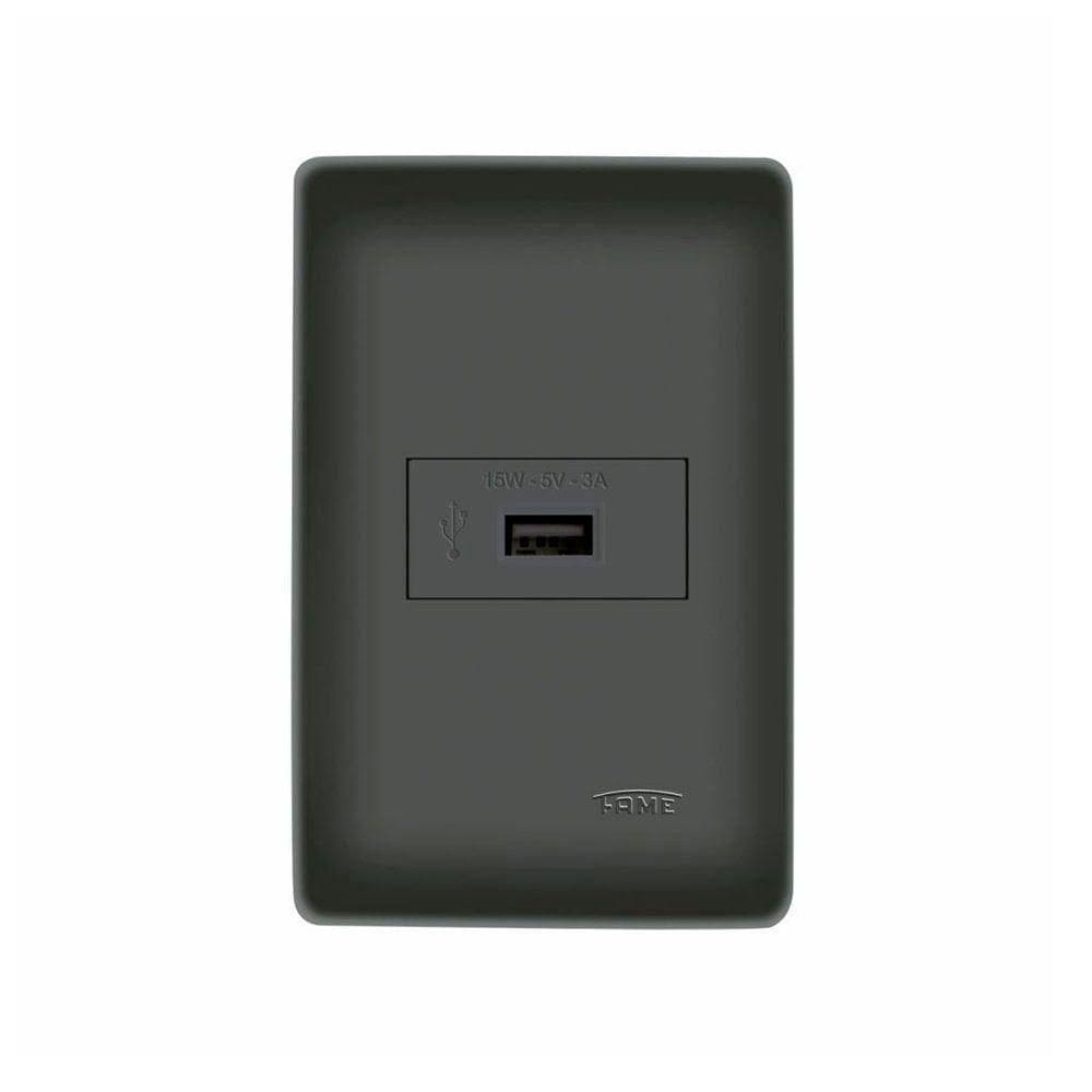 Tomada Usb Fame Habitat Black 15w Com Placa 4x2 Preta
