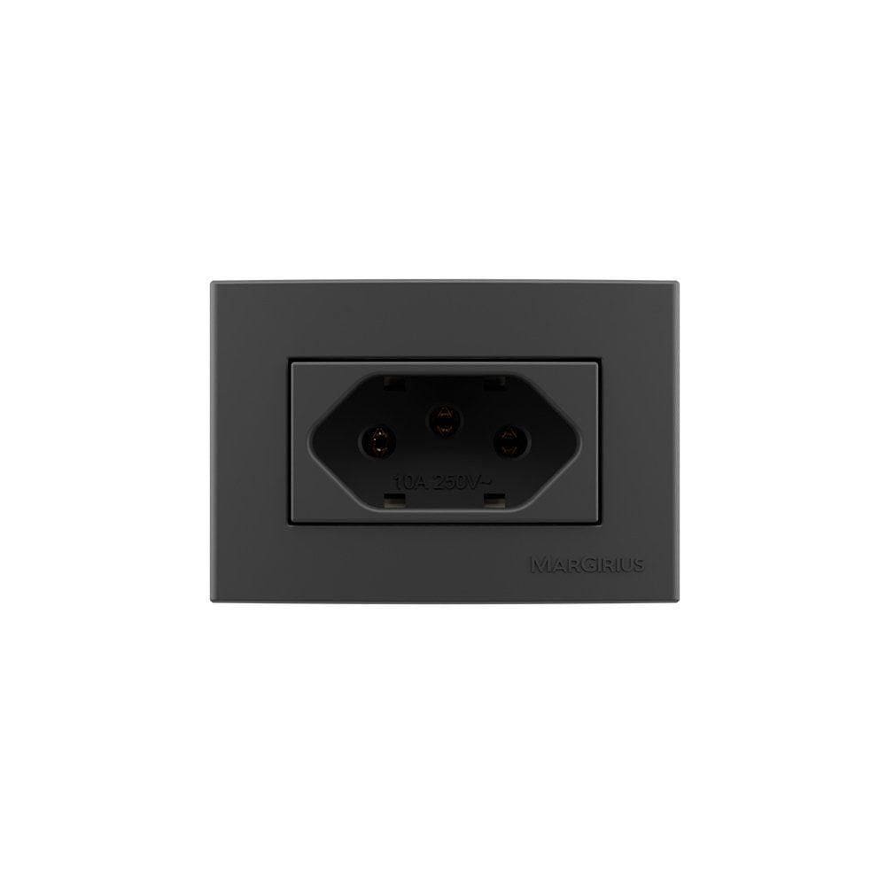 Placa Para Móveis 65x45 Com Tomada Margirius Sleek Colors 2p+t 10a Grafite Grafite