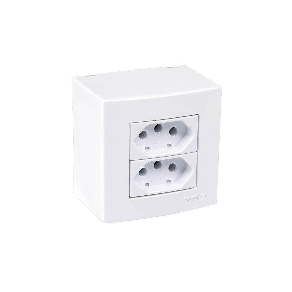 Caixa De Sobrepor 75x75 Com Tomada Dupla Margirius Sleek 2p+t 20a Branca