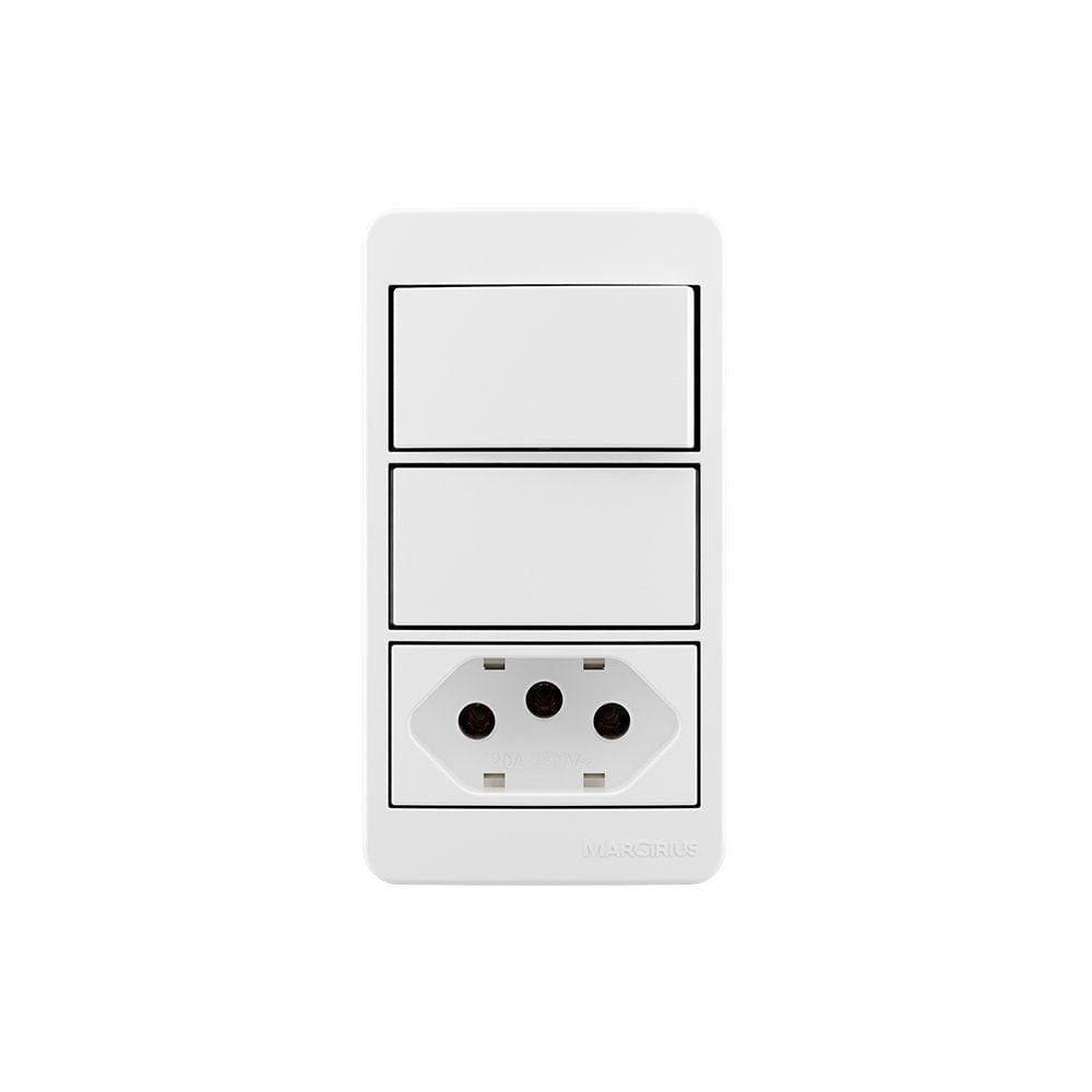 Placa Para Condulete Caixa 3/4” Com Interruptor Simples 10a E Tomada 2p+t 20a Margirius Sleek Branca Branco
