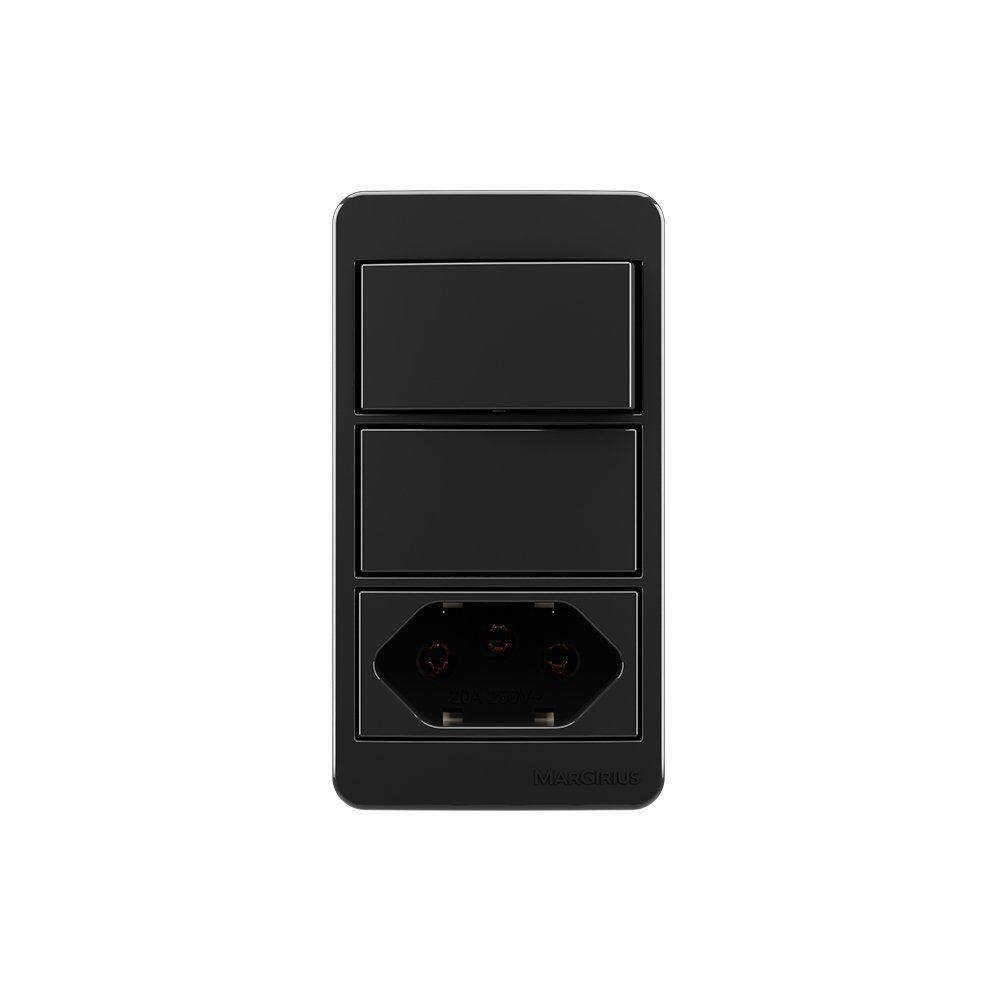 Placa Para Condulete Caixa 3/4” Com Interruptor Simples 10a E Tomada 2p+t 20a Margirius Sleek Ebony Preto