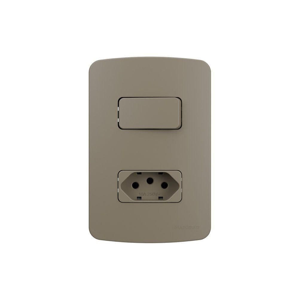 Interruptor Simples 10a E Tomada 2p+t 10a Margirius B3 Colors Com Placa 4x2 Argila Argila