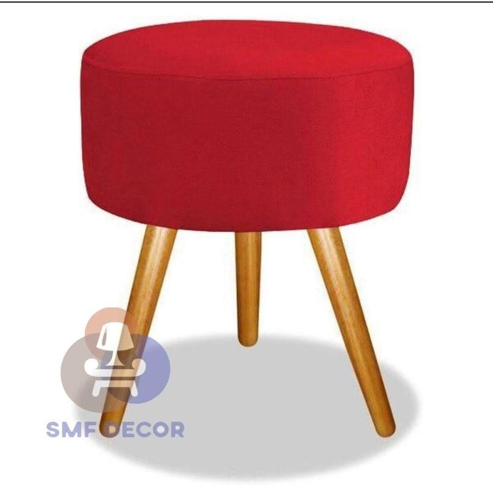 Puff Redondo Descanso Para Os Pés Com Pézinho Palito Smf Decor vermelho