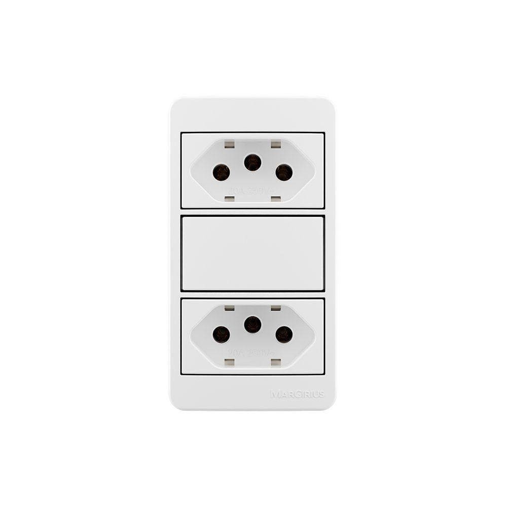 Placa Para Condulete Caixa 3/4” Com Tomada Dupla 2p+t 20a Margirius Sleek Branca Branco