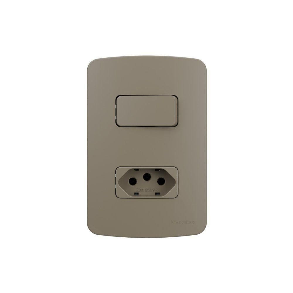 Interruptor Simples 10a E Tomada 2p+t 20a Margirius B3 Colors Com Placa 4x2 Argila Argila