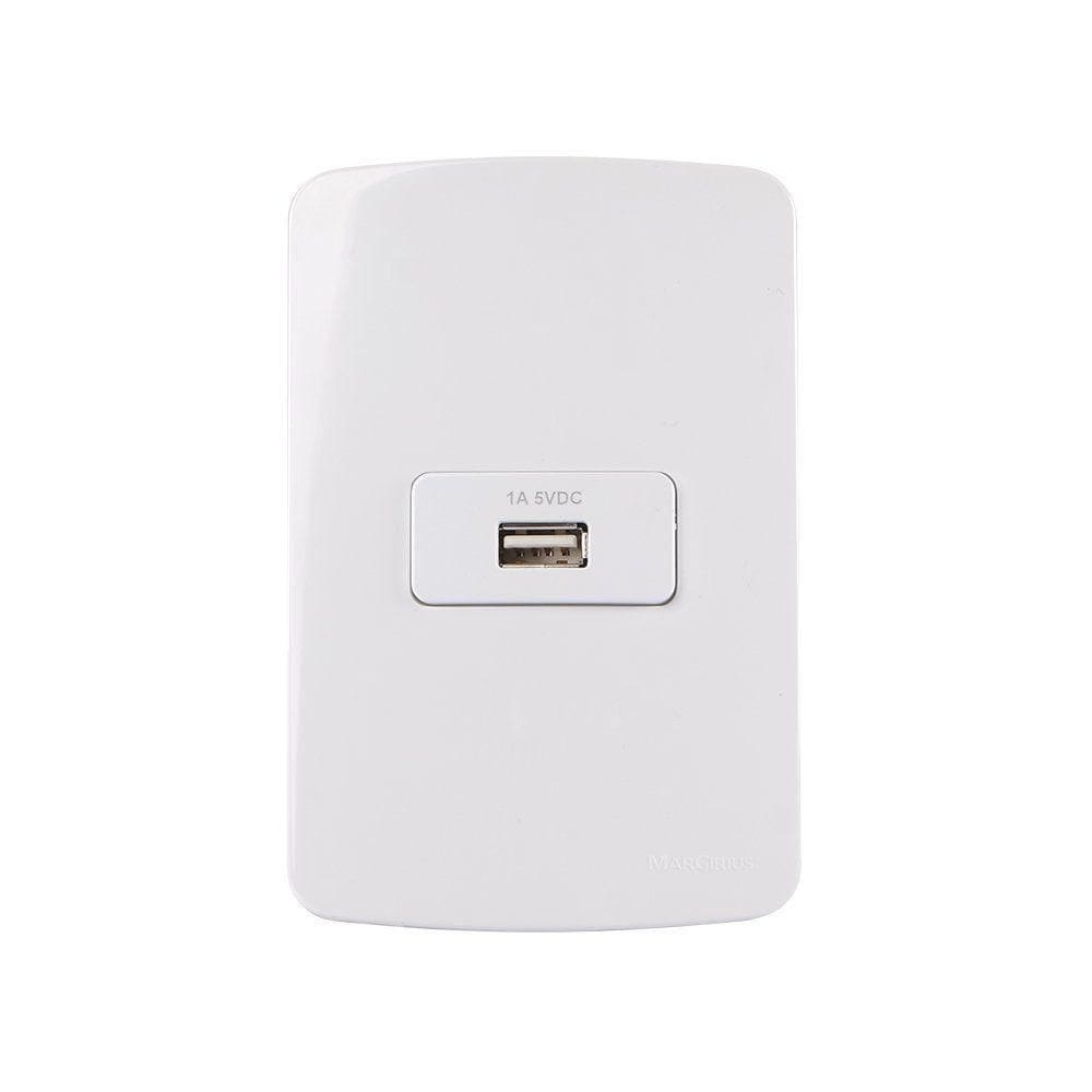 Tomada Carregador Usb-a Margirius B3 1a 5w Com Placa 4x2 Branca