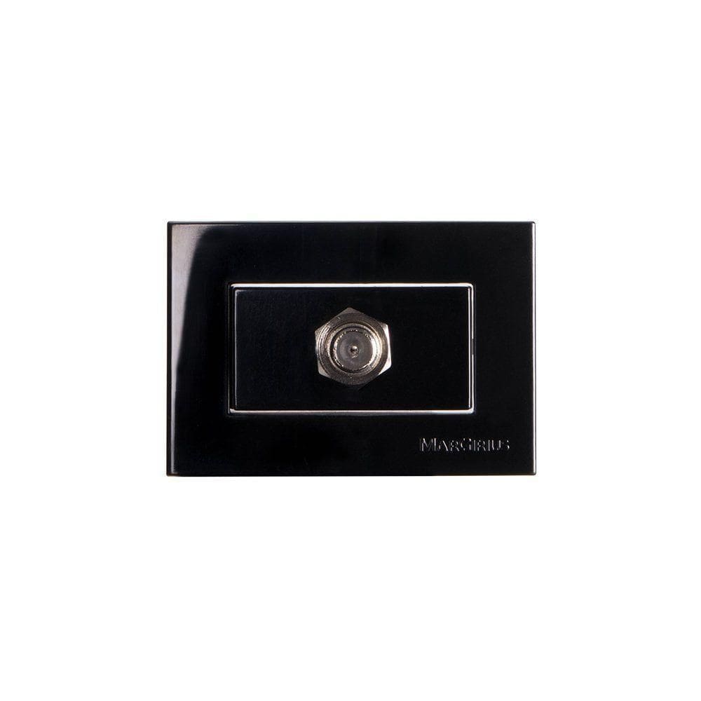 Placa Para Móveis 65x45 Com Tomada Antena De Tv Margirius Sleek Para Cabo Coaxial Preto Ebony