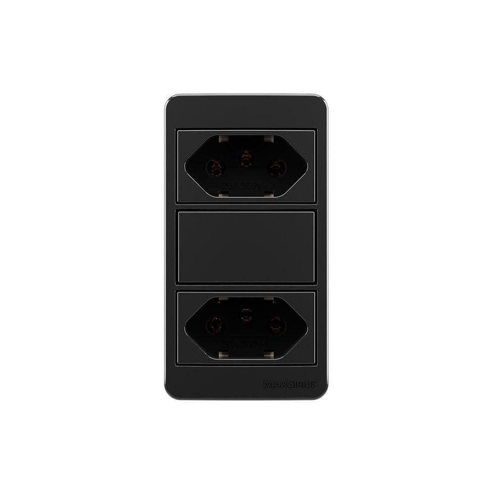 Placa Para Condulete Caixa 3/4” Com Tomada Dupla 2p+t 20a Margirius Sleek Preto Ebony Preto