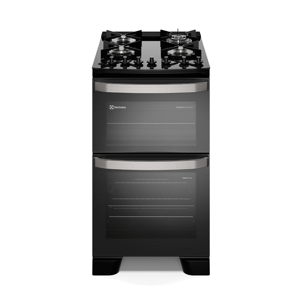 Fogão 4 bocas Electrolux Preto Experience com Duplo Forno, PerfectCook e Multi Chama (FE4DP)