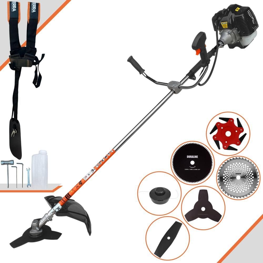 Roçadeira Profissional Completa Terra GRH-430 À Gasolina 2T 43cc 1,7HP de Potência Alta Rotação Com Carretel de Nylon + Kit 5 Lâminas de Cortes