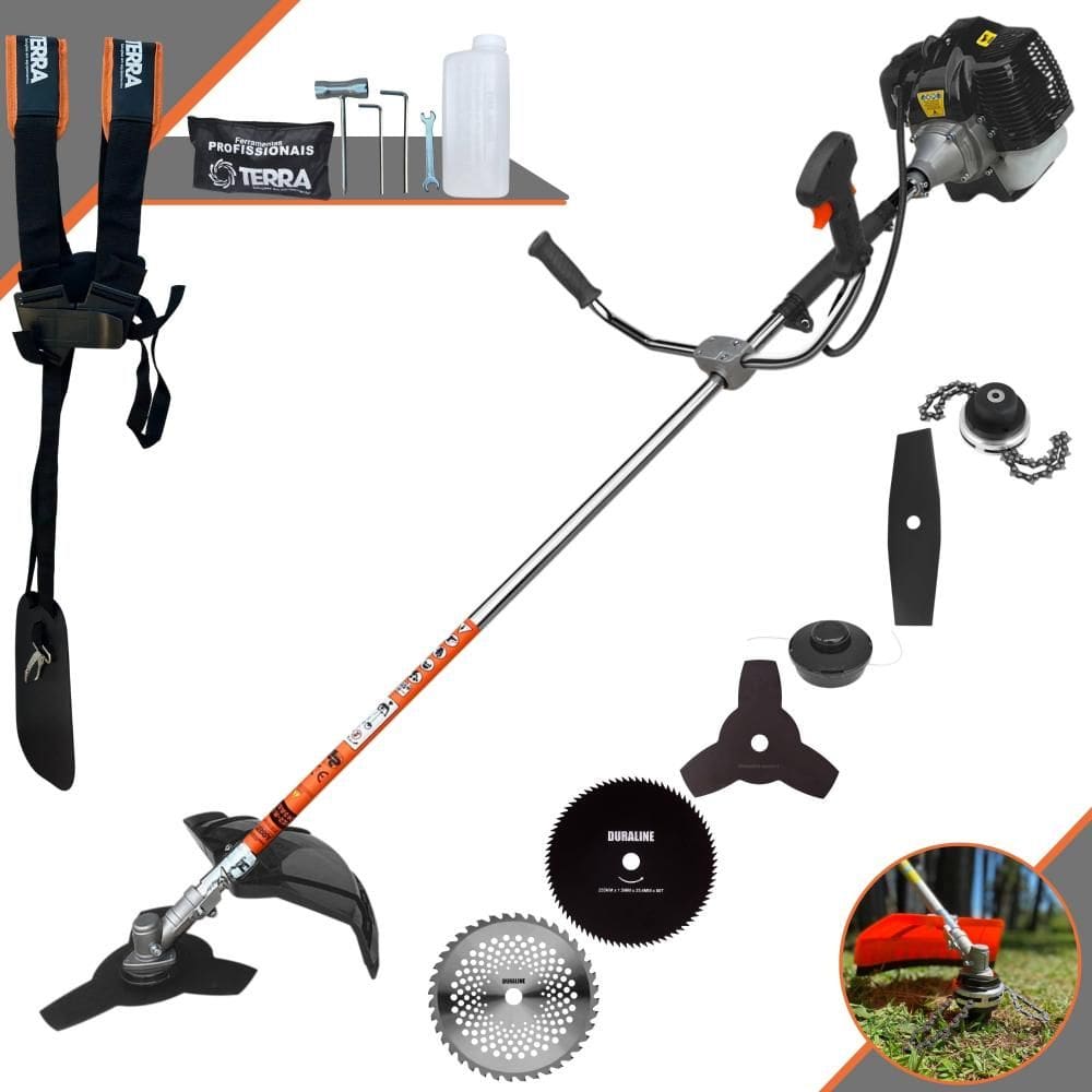 Roçadeira À Gasolina GRH430 43cc 1,7HP Alta Performance Com Carretel e Faca 3 Pontas + EXTRA Faca 2 Pontas, Faca 40 Dentes, Faca 80 Dentes e Trimmer