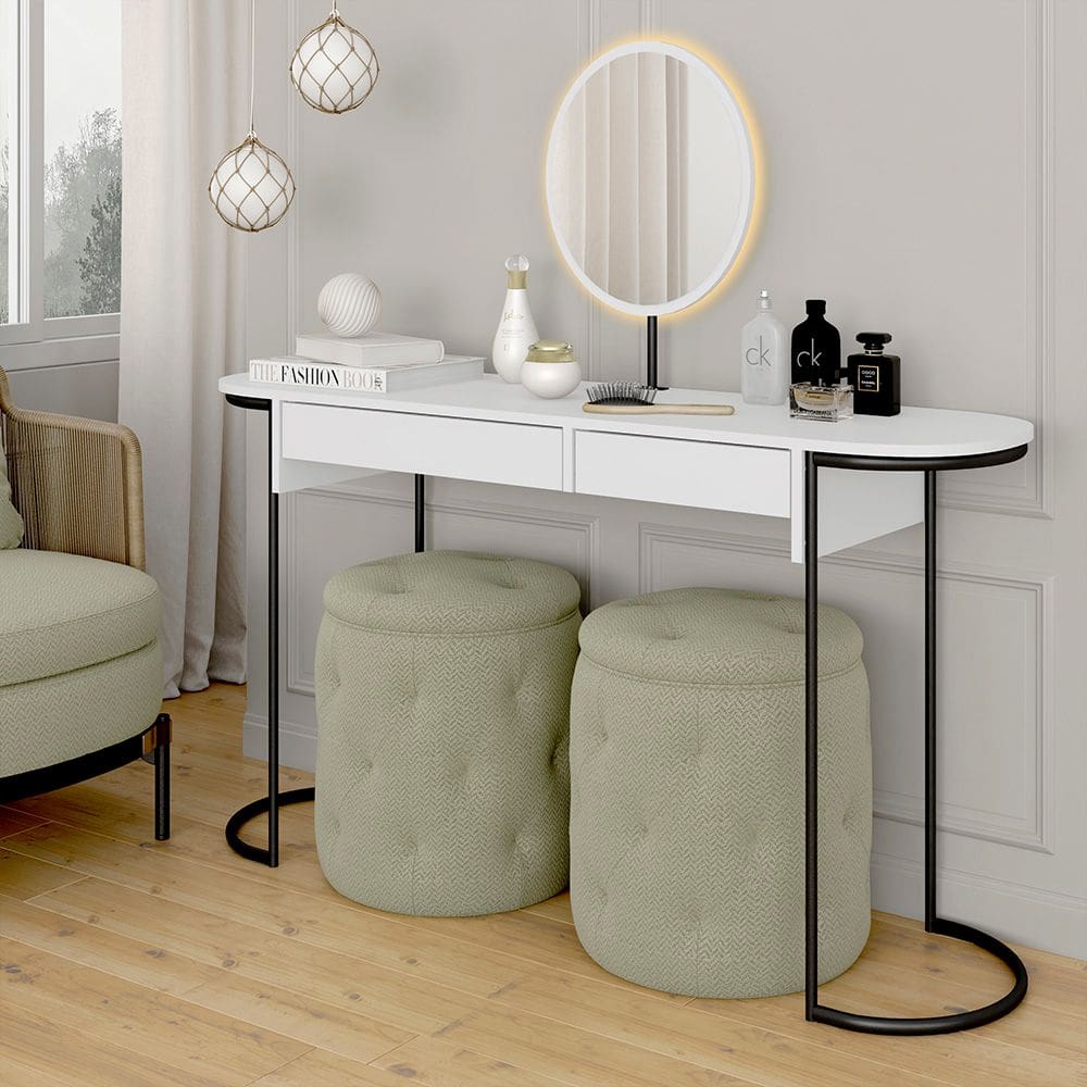 Camarim Industrial Aysha 2 Gav. Espelho Com Led Bco/pto Fosco - M.a