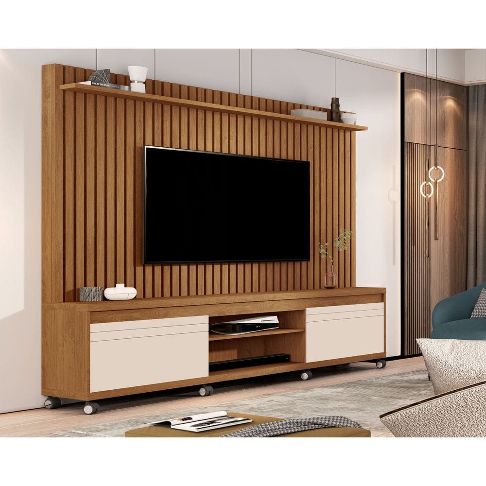 Estante Home Para Tv até 65 Polegadas Orion 220cm Freijó com OffWhite - Rede Móveis